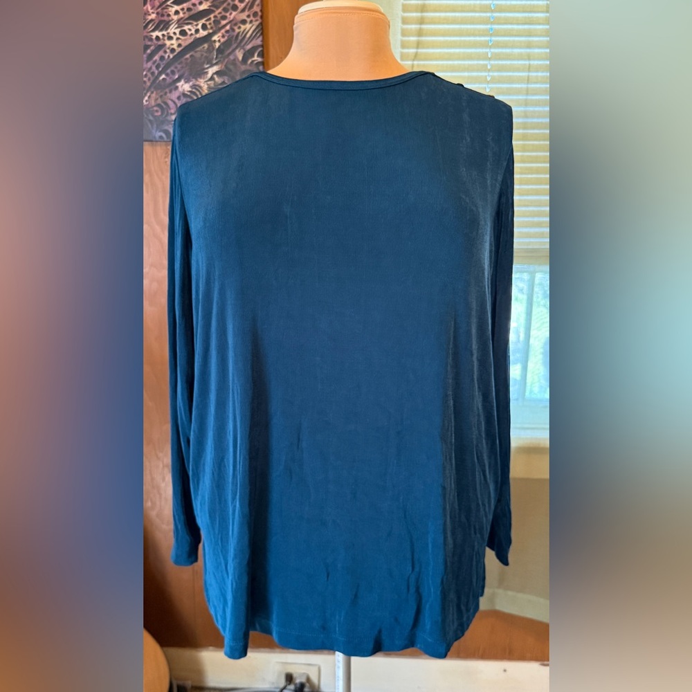 Citiknits Slinky Long Sleeve Tunic Blouse (Size 1X) - Teal Green